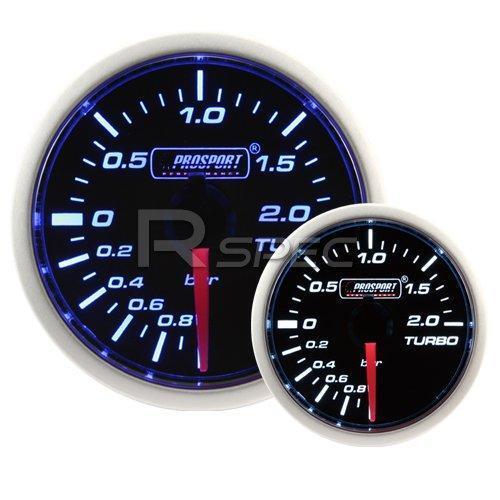 Prosport 52mm Super Smoked Blue / White Turbo Boost BAR gauge