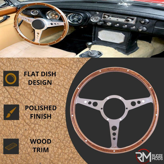 Classic 14" Wood Trim 3 Spoke Car Steering Wheel By Mountney 43FPCWH last one