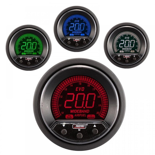 Prosport Evo 52mm LCD Wideband AFR Gauge and sensor 4 colour peak warning