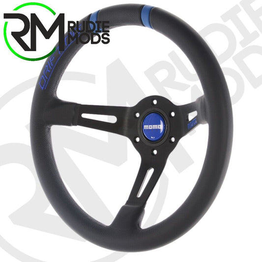 CAR STEERING WHEEL DRIFTING BLACK LEATHER BLUE INSERTS Ø330mm VDRIFT33NBLUR