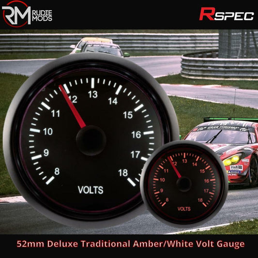 R SPEC 52mm Deluxe Traditional Amber/White Volt Car Gauge New