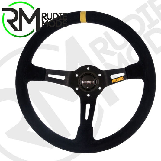 CAR STEERING WHEEL HORN BLACK SPOKE/BLACK SUEDE Ø350mm MOMO MOD.08 M11150085221R