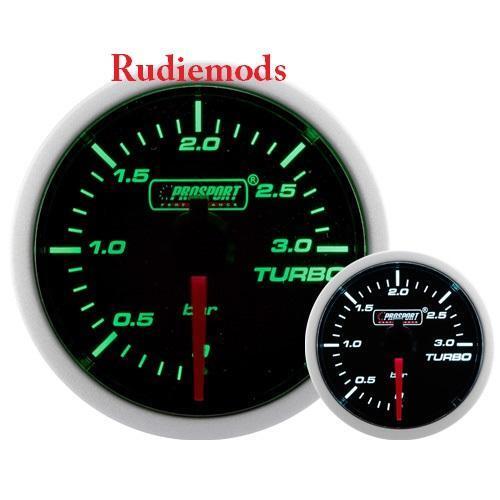 Prosport Diesel 52mm Smoked Super Green/White Turbo Boost Gauge 0-3 Bar