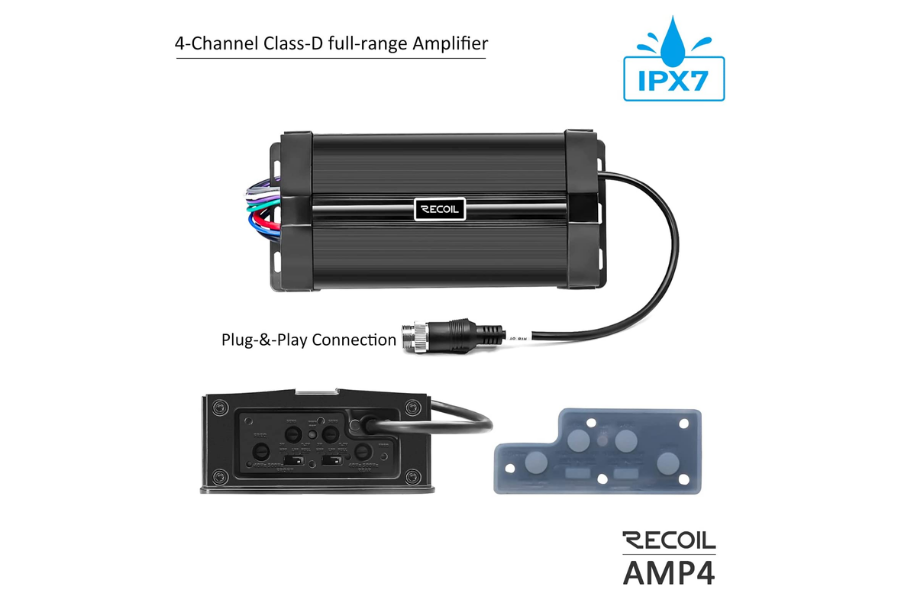 water-resistant speakers 4-inch amplified 200 Watt PAIR Recoil R4 Marine & Power-Sports