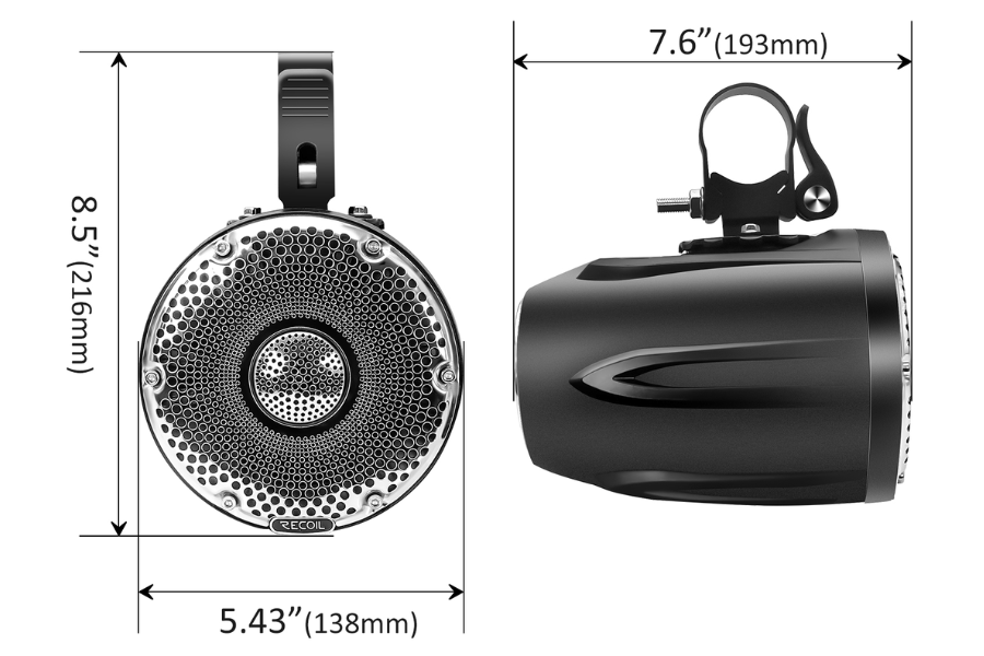 water-resistant speakers 4-inch (100mm) 200 Watt PAIR Recoil R4 Marine & Power-Sports