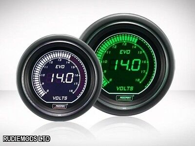 Prosport 52mm EVO Car Voltage gauge 8-18v Green White LCD Digital Display Gauge