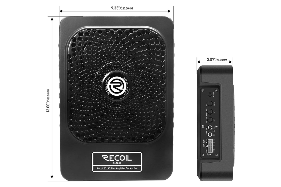 slim amplified underseat car subwoofer & wiring kit 8-inch (200mm) 550W RECOIL