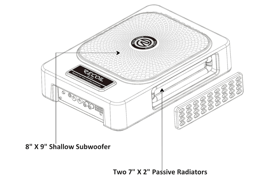 slim amplified underseat car subwoofer & wiring kit 8-inch (200mm) 550W RECOIL