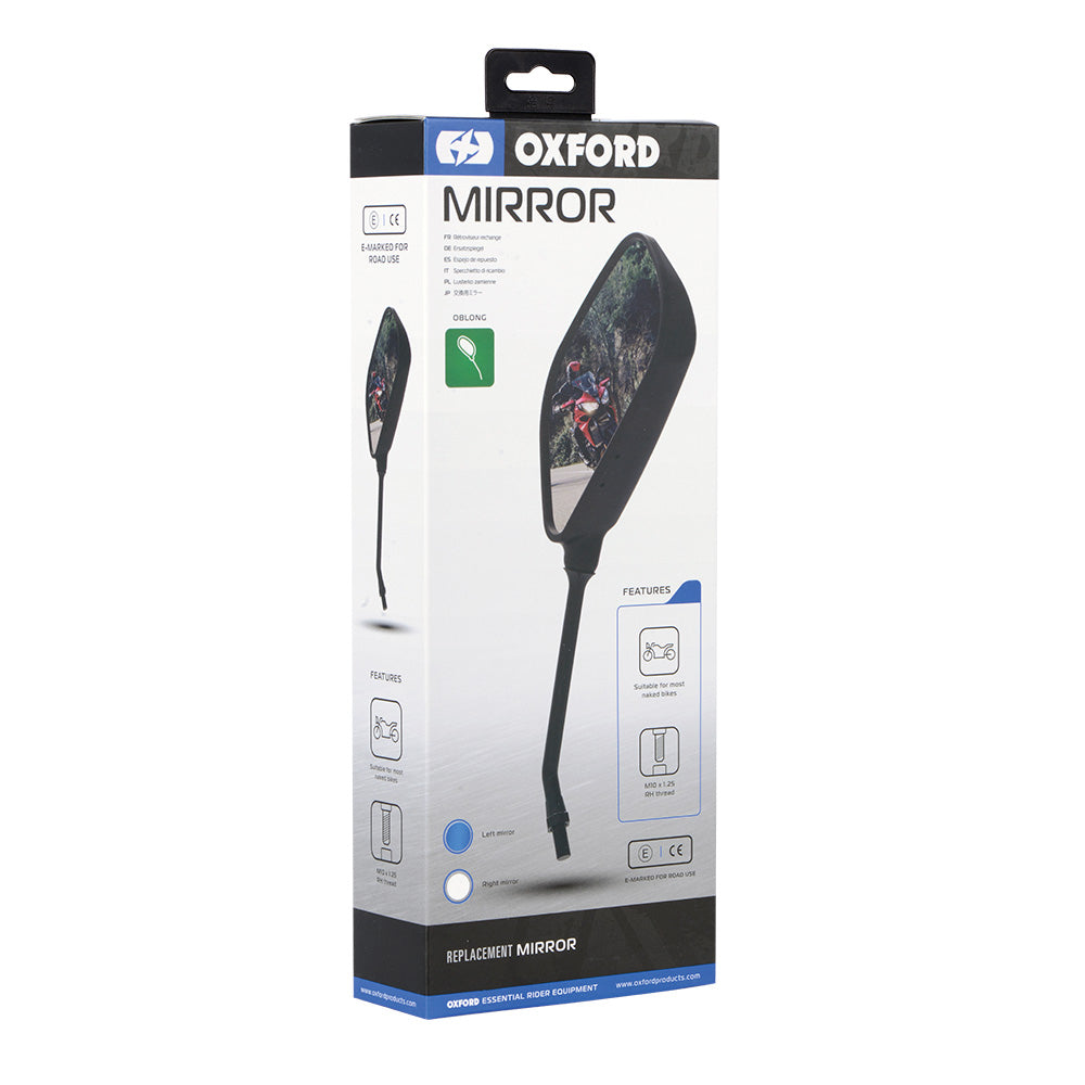 Oblong Motorcycle Handle bar mounted Mirror Glass 10mm Oxford left and right
