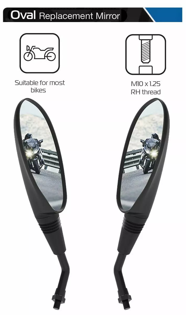 Oval Motorcycle Handle bar mounted Mirror Glass 10mm Oxford left and right